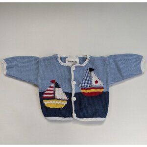 Art Walk Blue Knit Jacket 6 Months Cotton Handmade Cardigan